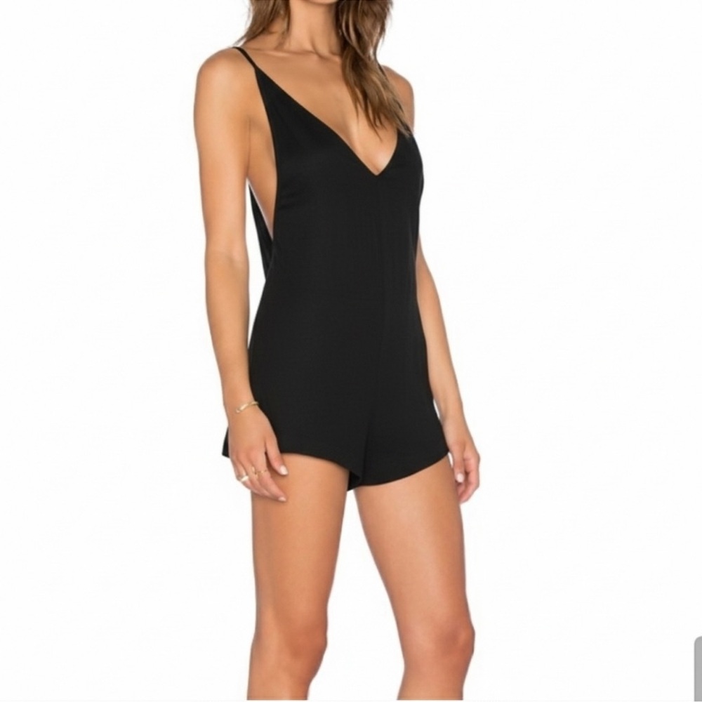 ARE YOU AM I Black V-Neck Linen Blend Romper